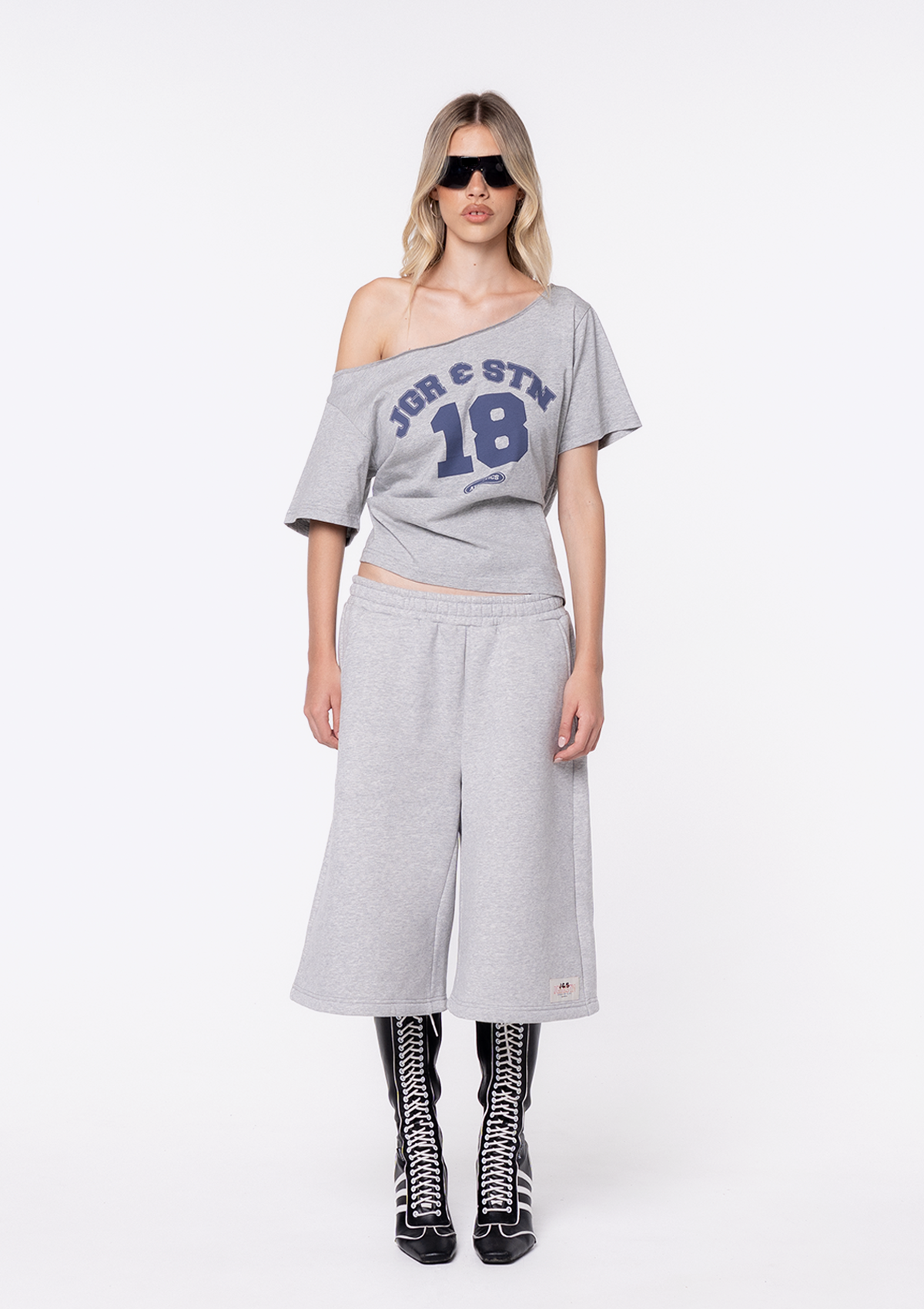 Sienna Off Shoulder Tee - Grey Marle