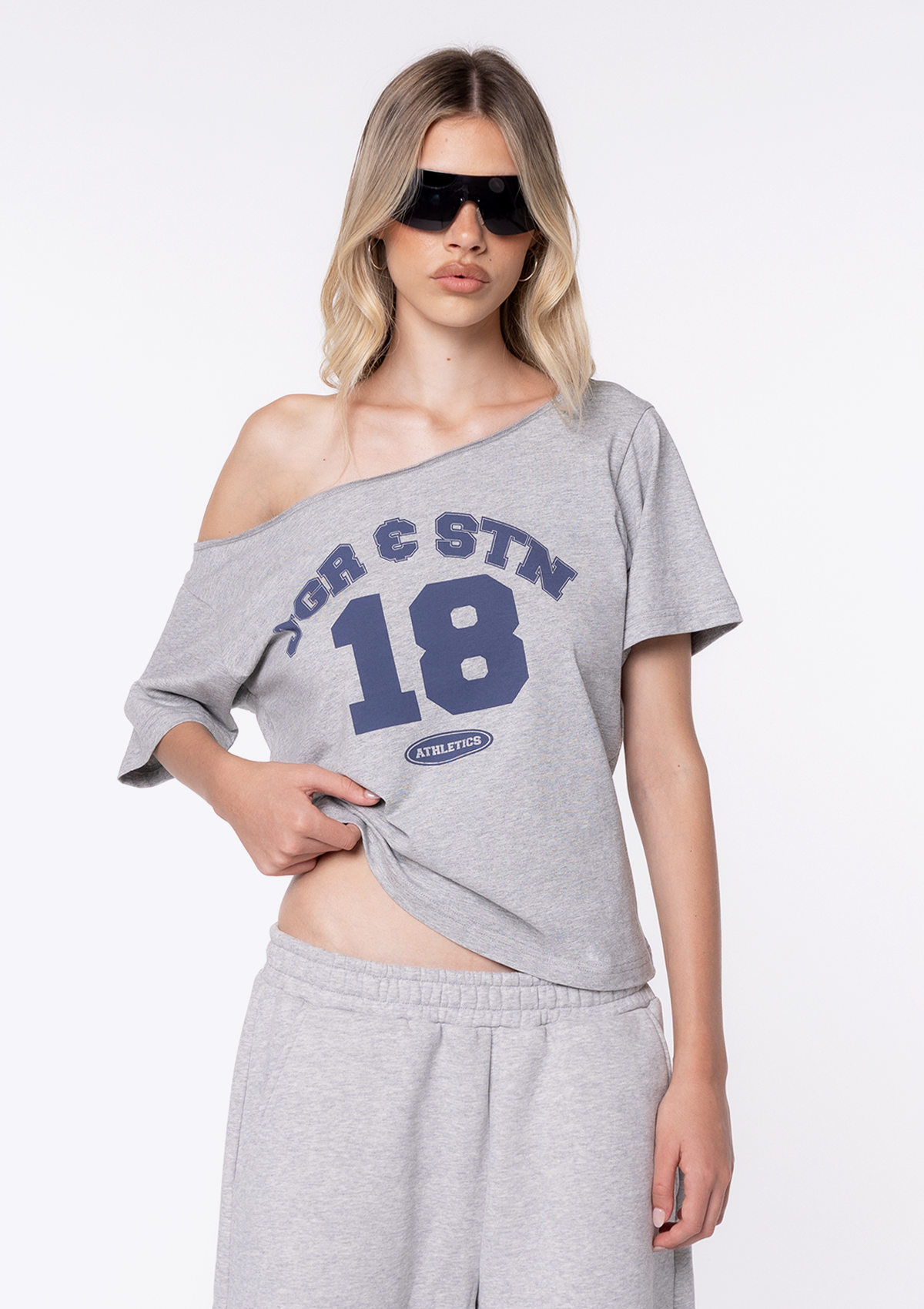 Sienna Off Shoulder Tee - Grey Marle