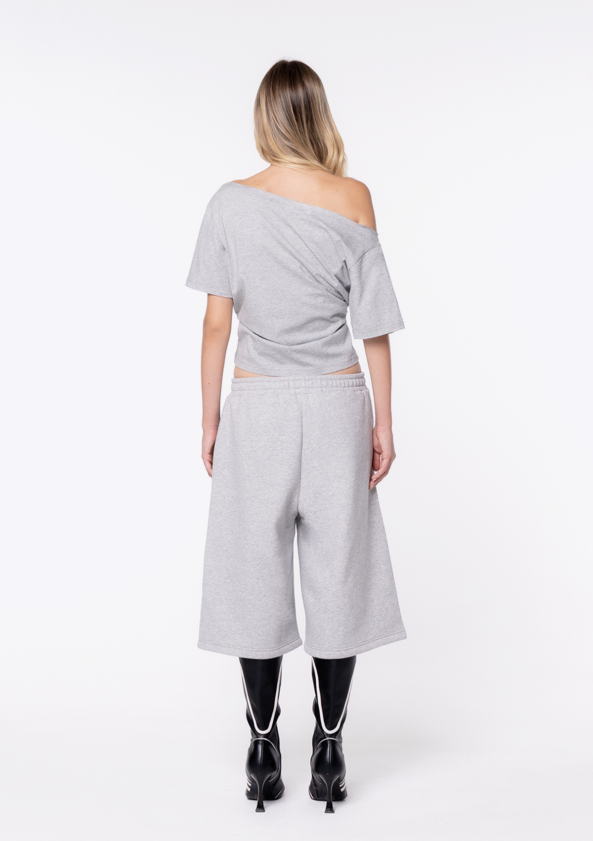 Sienna Off Shoulder Tee - Grey Marle