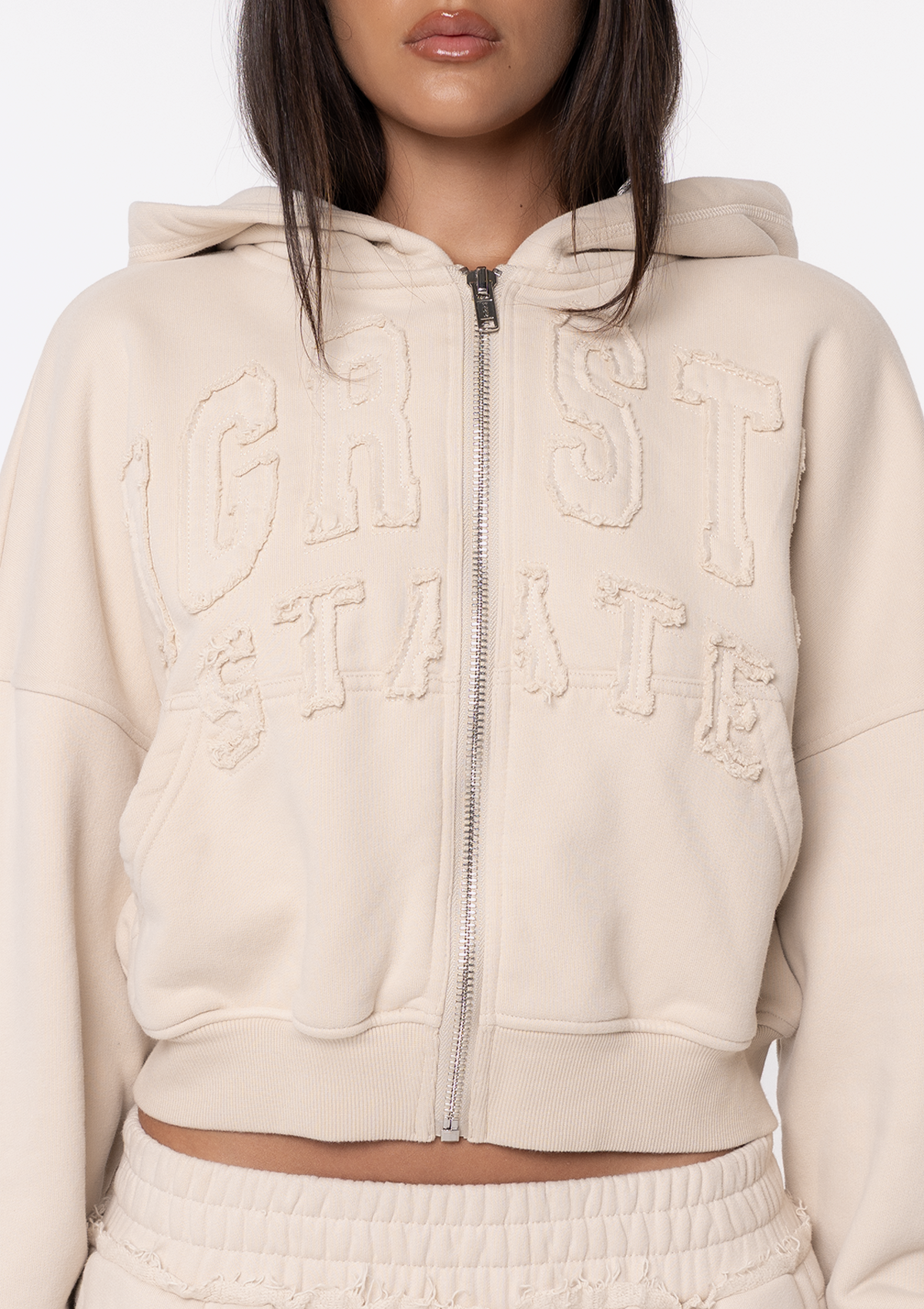 Mimi Zip Thru Hoodie - Beige
