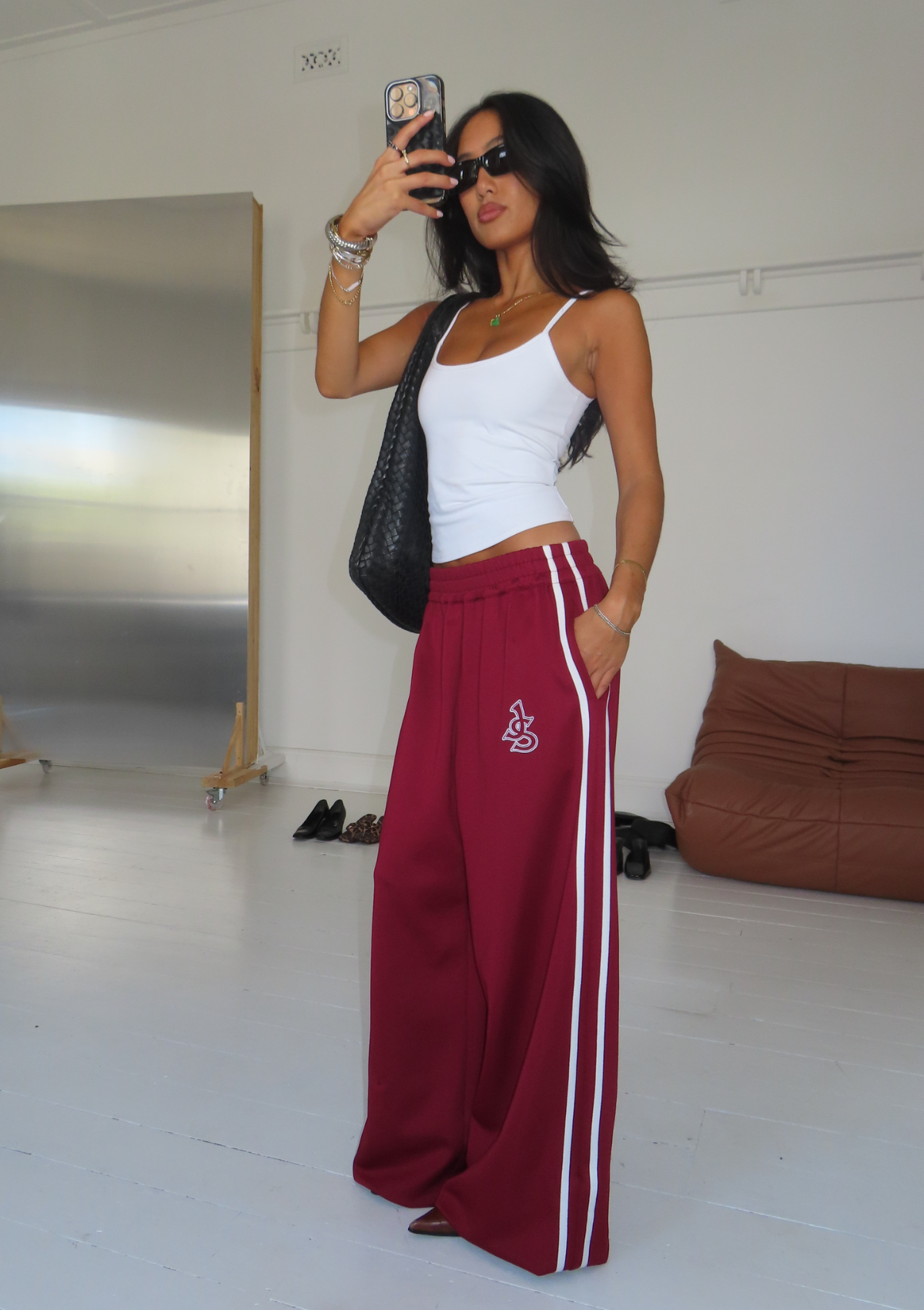 Sadie Wide Leg Track Pant - Red