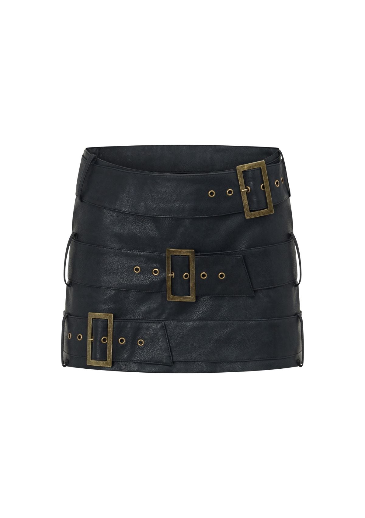 Brooklyn Corset Womens Faux Leather Mini Skirt Buckle Strap Detail