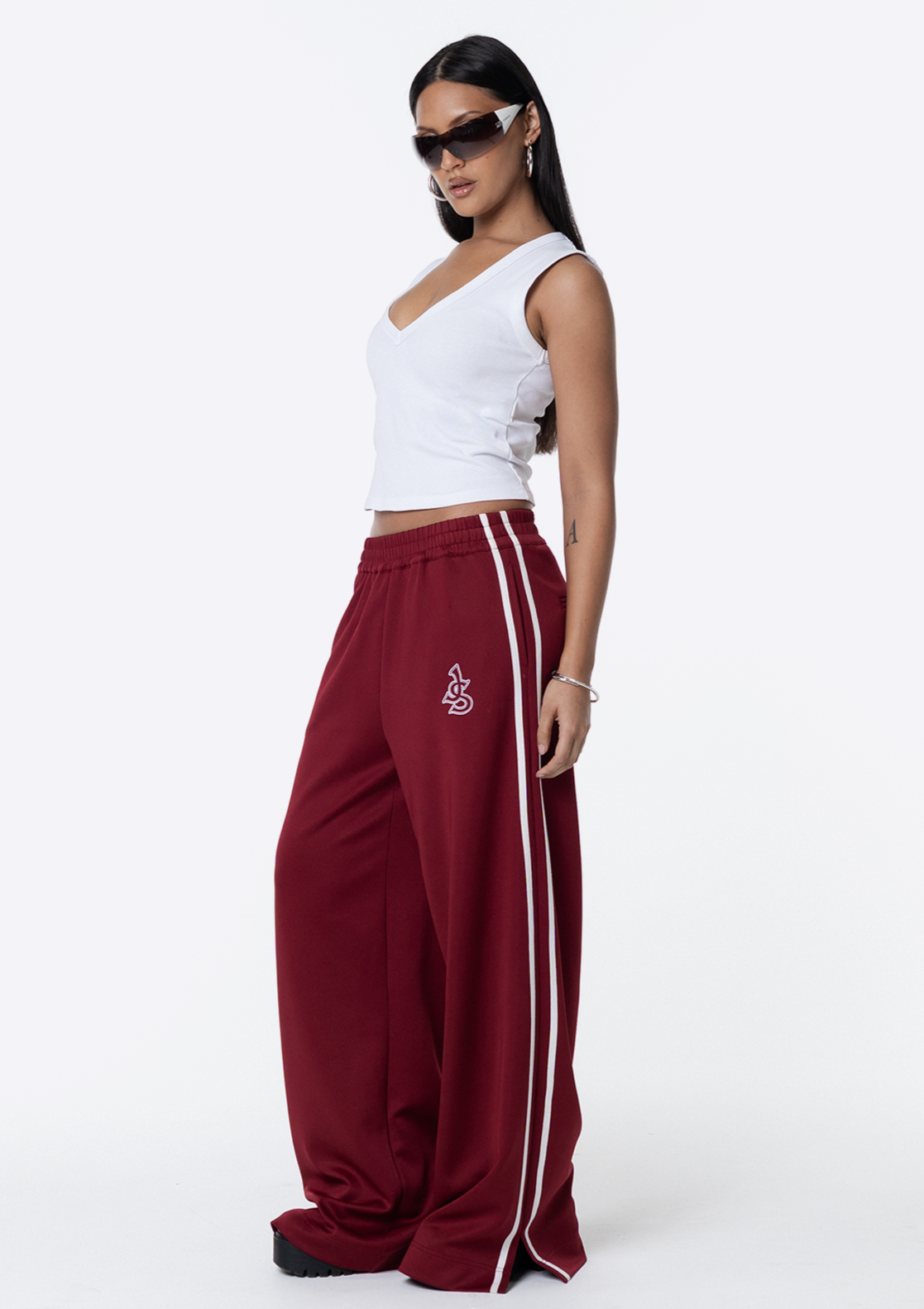 Sadie Wide Leg Track Pant - Red