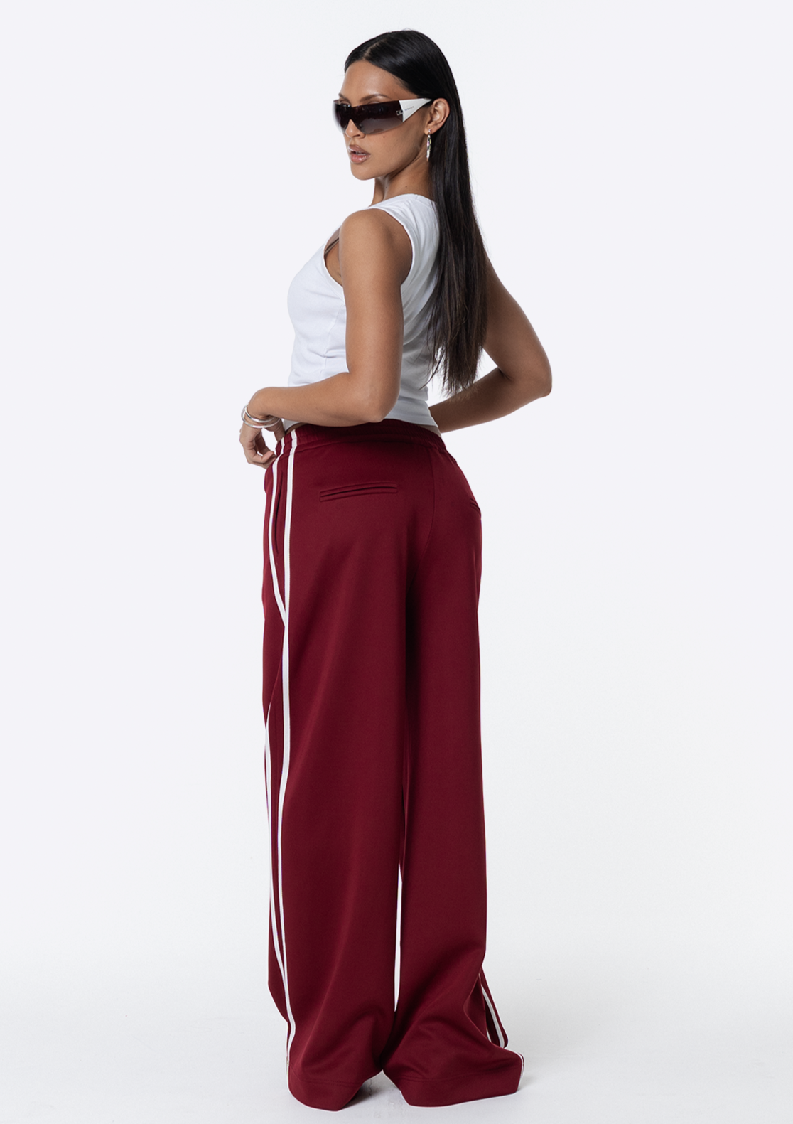 Sadie Wide Leg Track Pant - Red