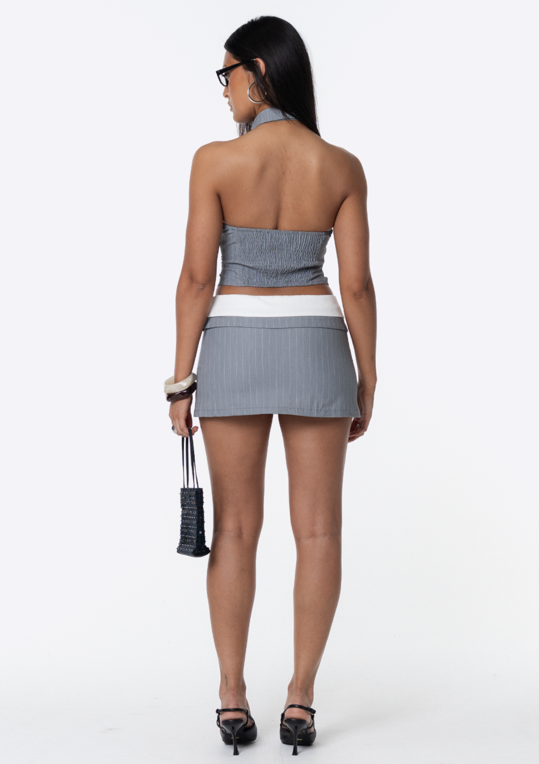 Blaze Mini Skirt - Grey Pinstripe