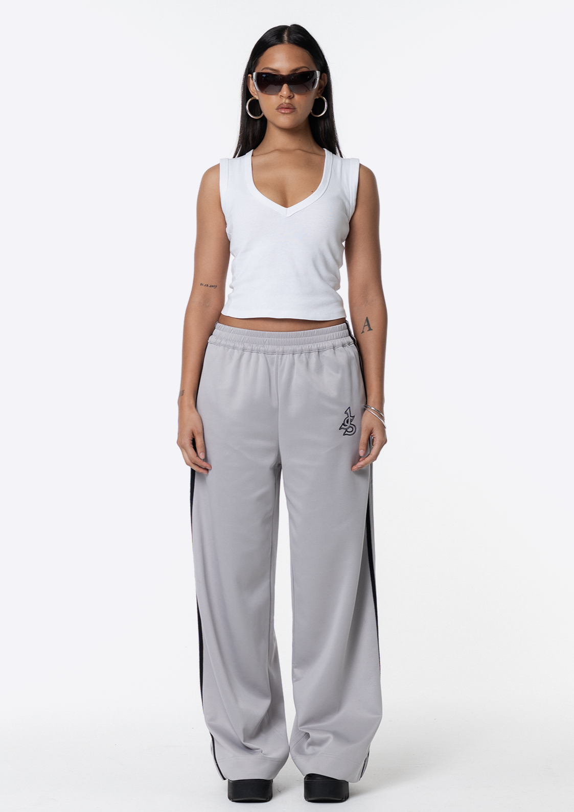 Sadie Wide Leg Track Pant - Silver