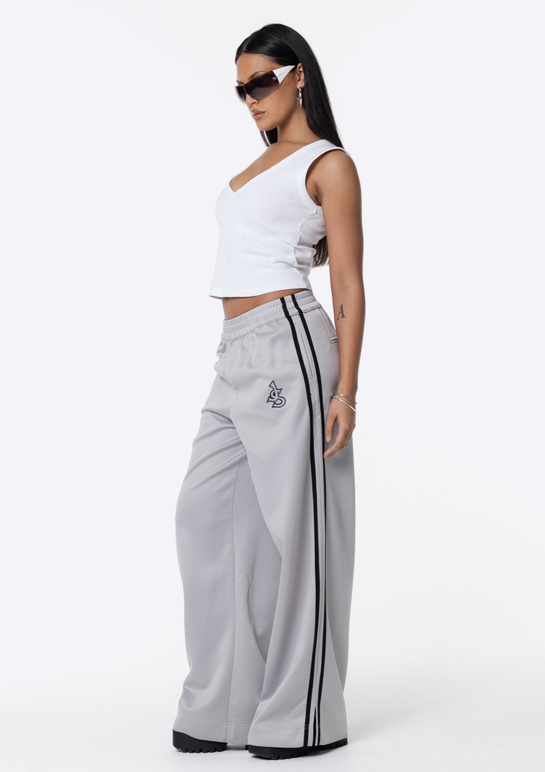 Sadie Wide Leg Track Pant - Silver