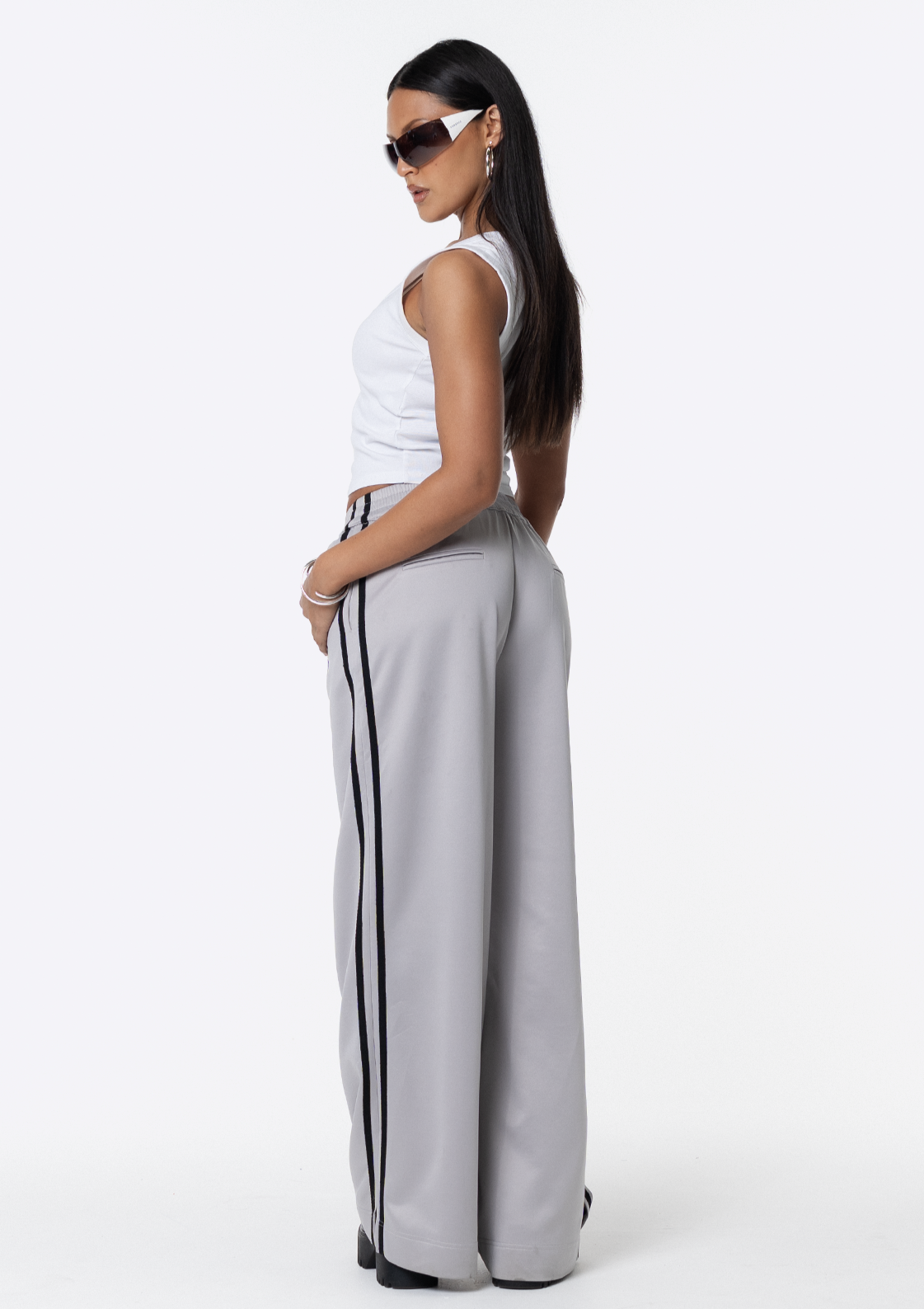 Sadie Wide Leg Track Pant - Silver
