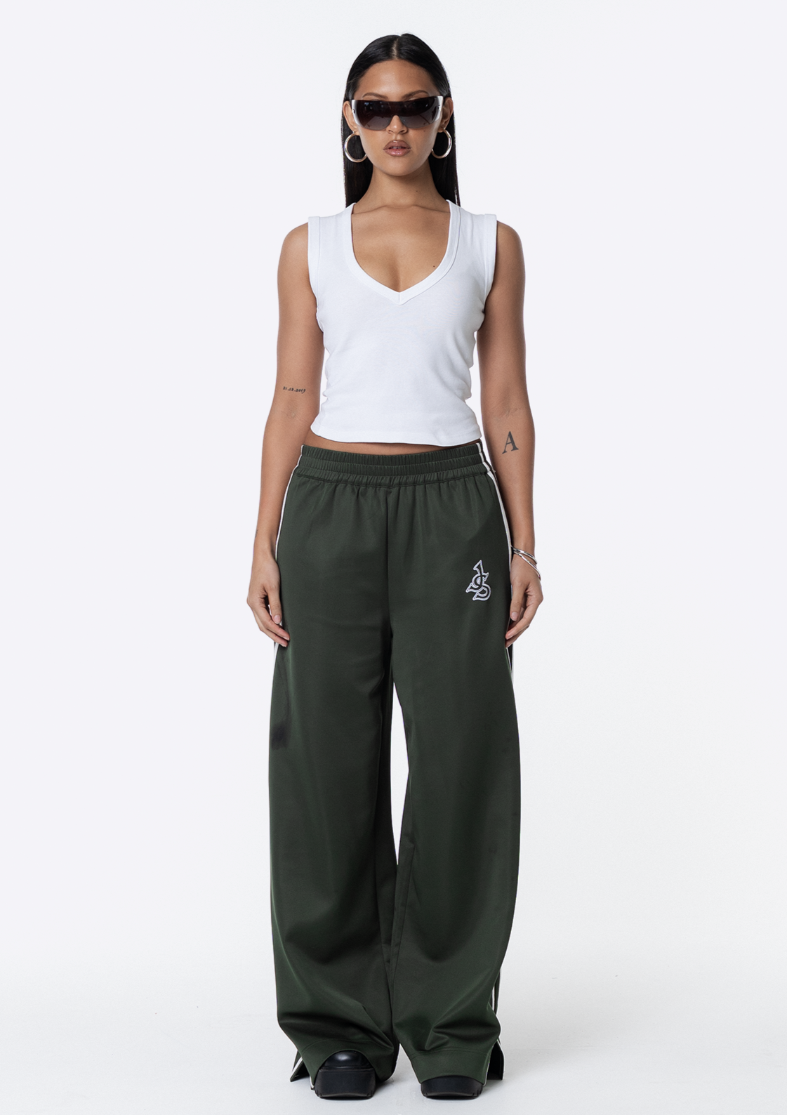 Sadie Wide Leg Track Pant - Khaki