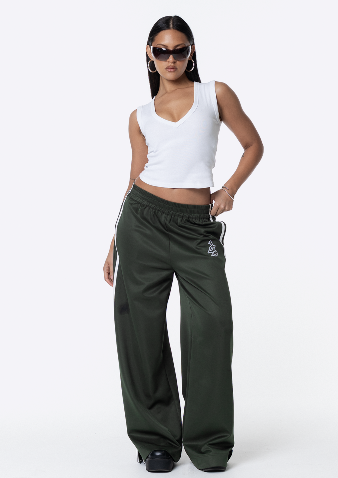 Sadie Wide Leg Track Pant - Khaki