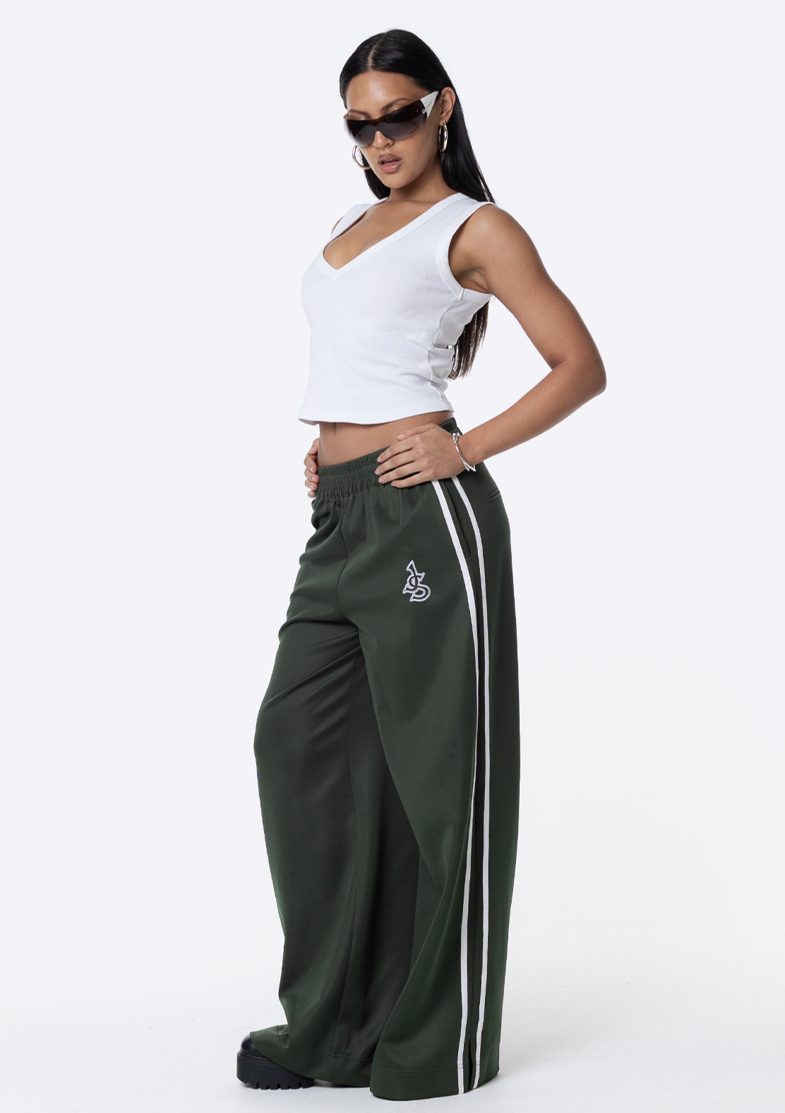 Sadie Wide Leg Track Pant - Khaki