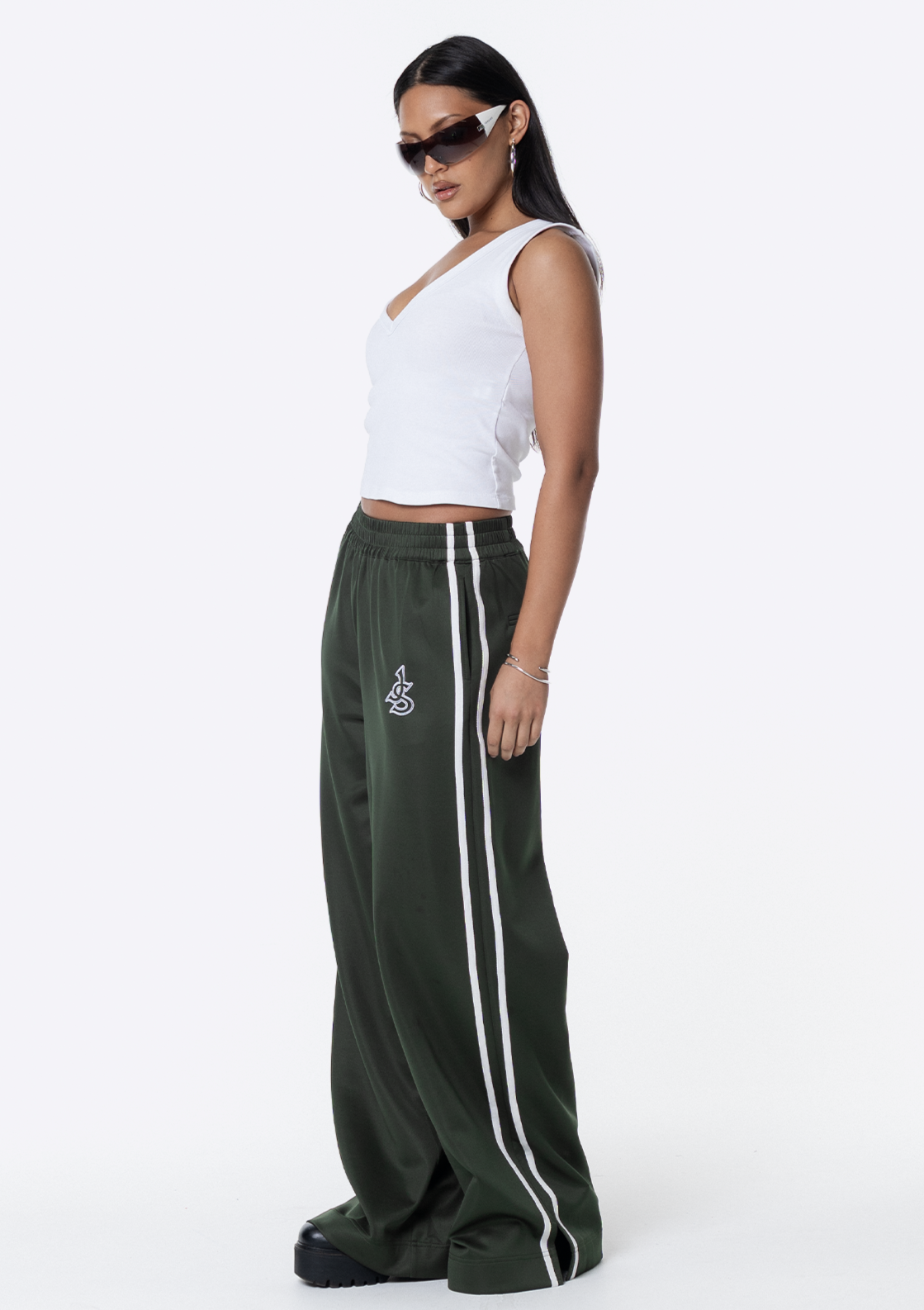 Sadie Wide Leg Track Pant - Khaki