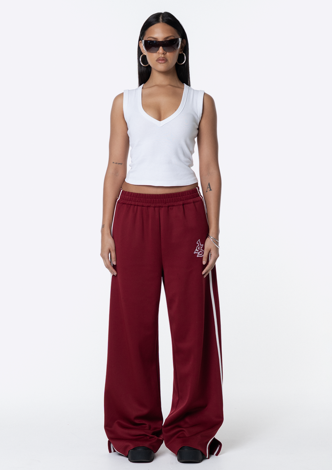 Sadie Wide Leg Track Pant - Red