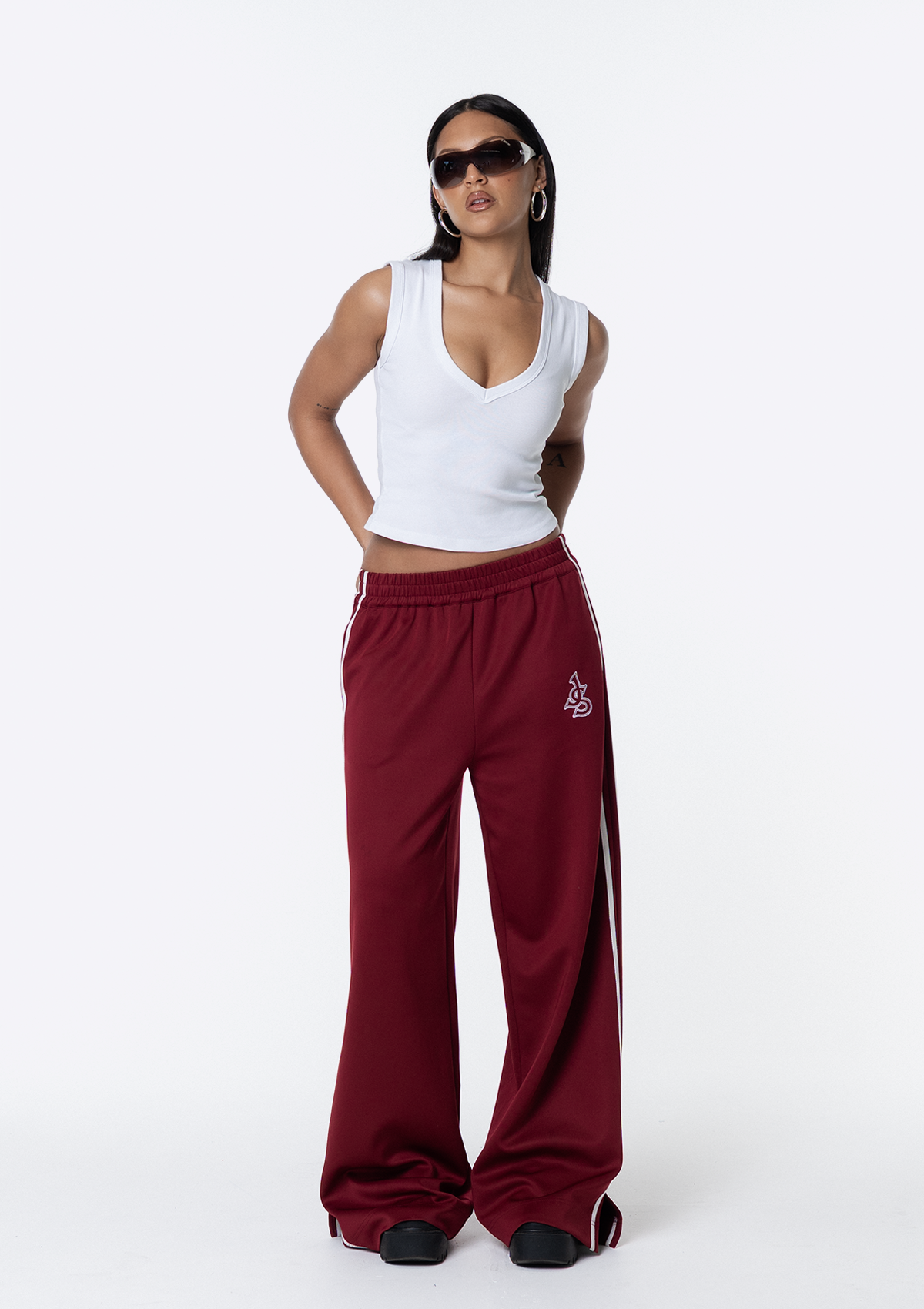 Sadie Wide Leg Track Pant - Red