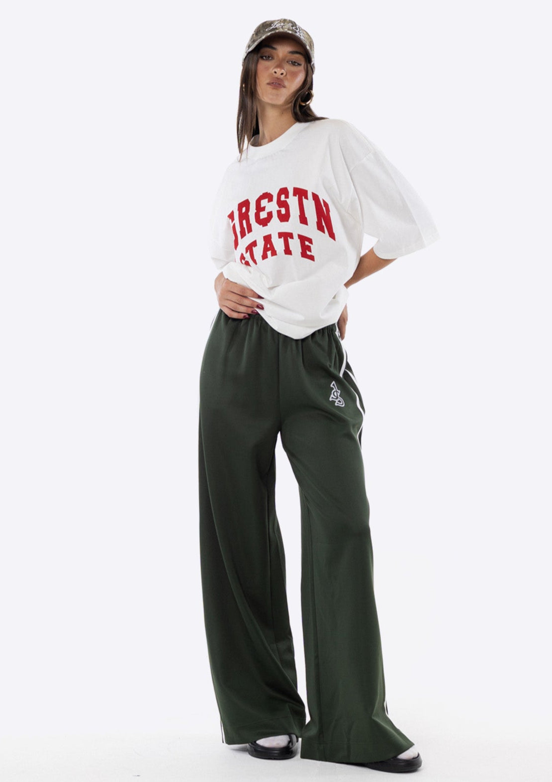 Sadie Wide Leg Track Pant - Khaki