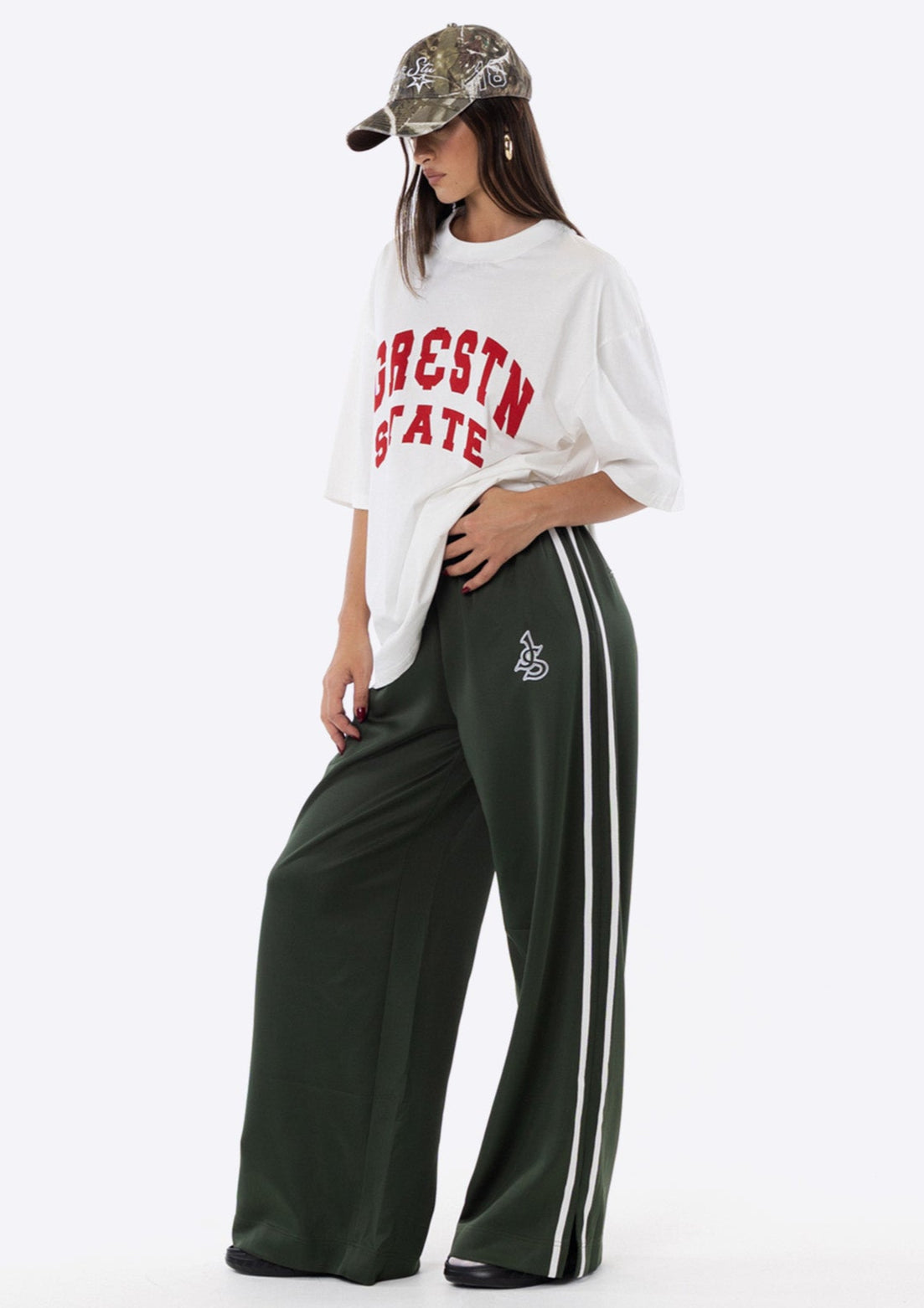 Sadie Wide Leg Track Pant - Khaki