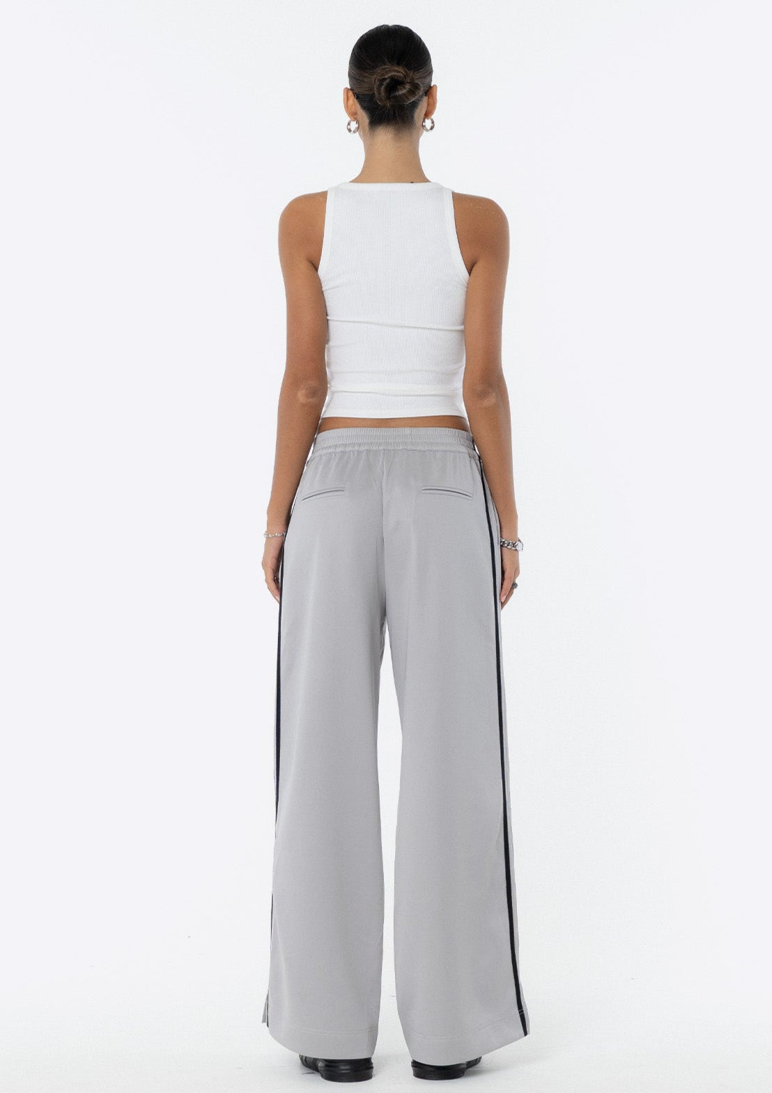 Sadie Wide Leg Track Pant - Silver