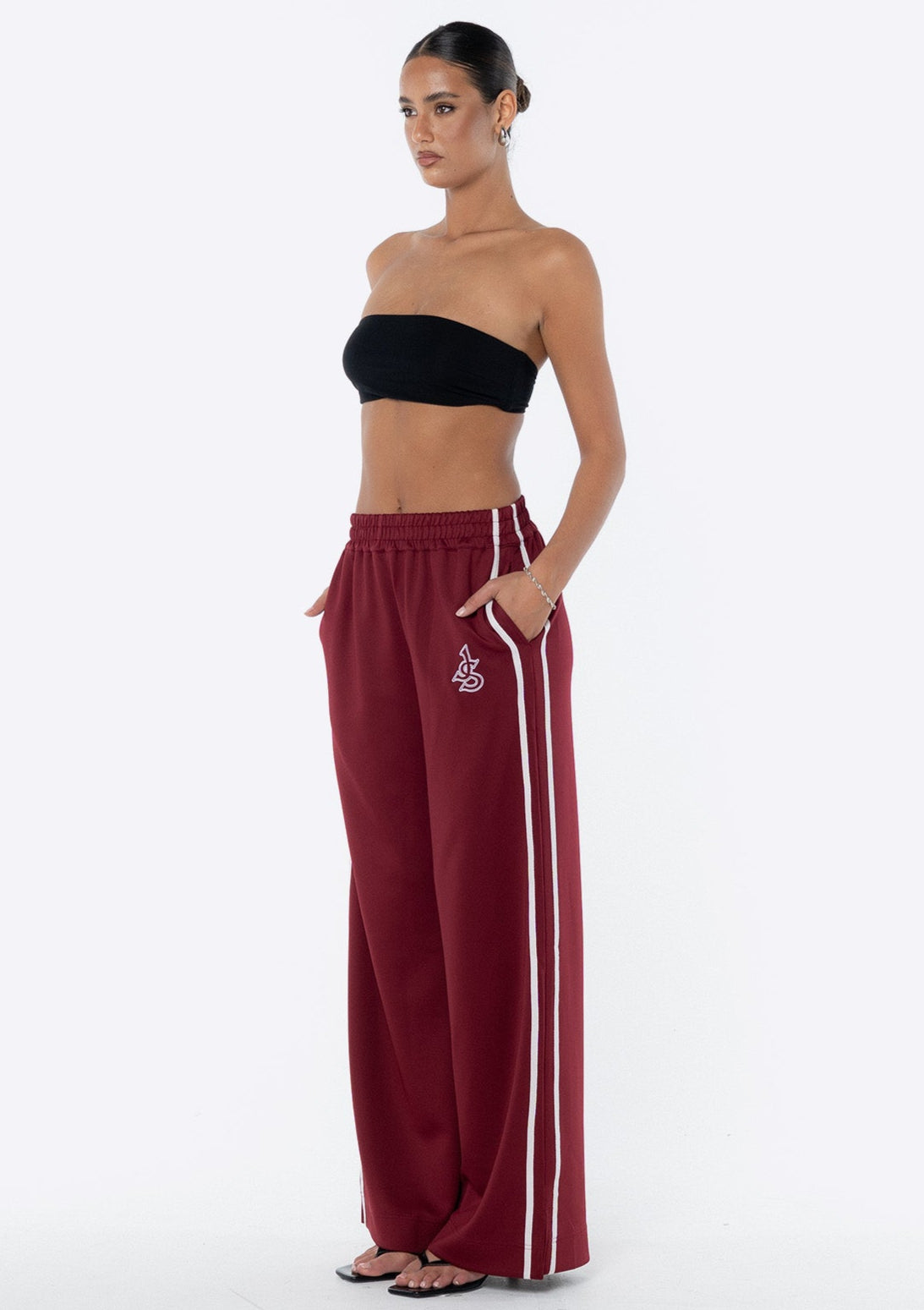 Sadie Wide Leg Track Pant - Red