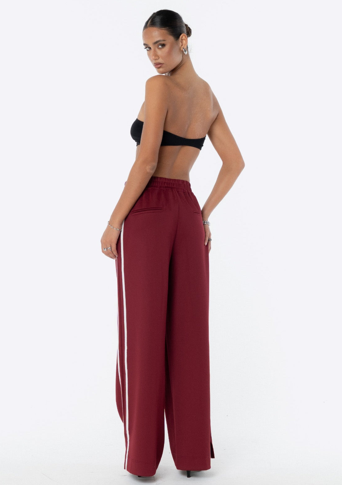 Sadie Wide Leg Track Pant - Red