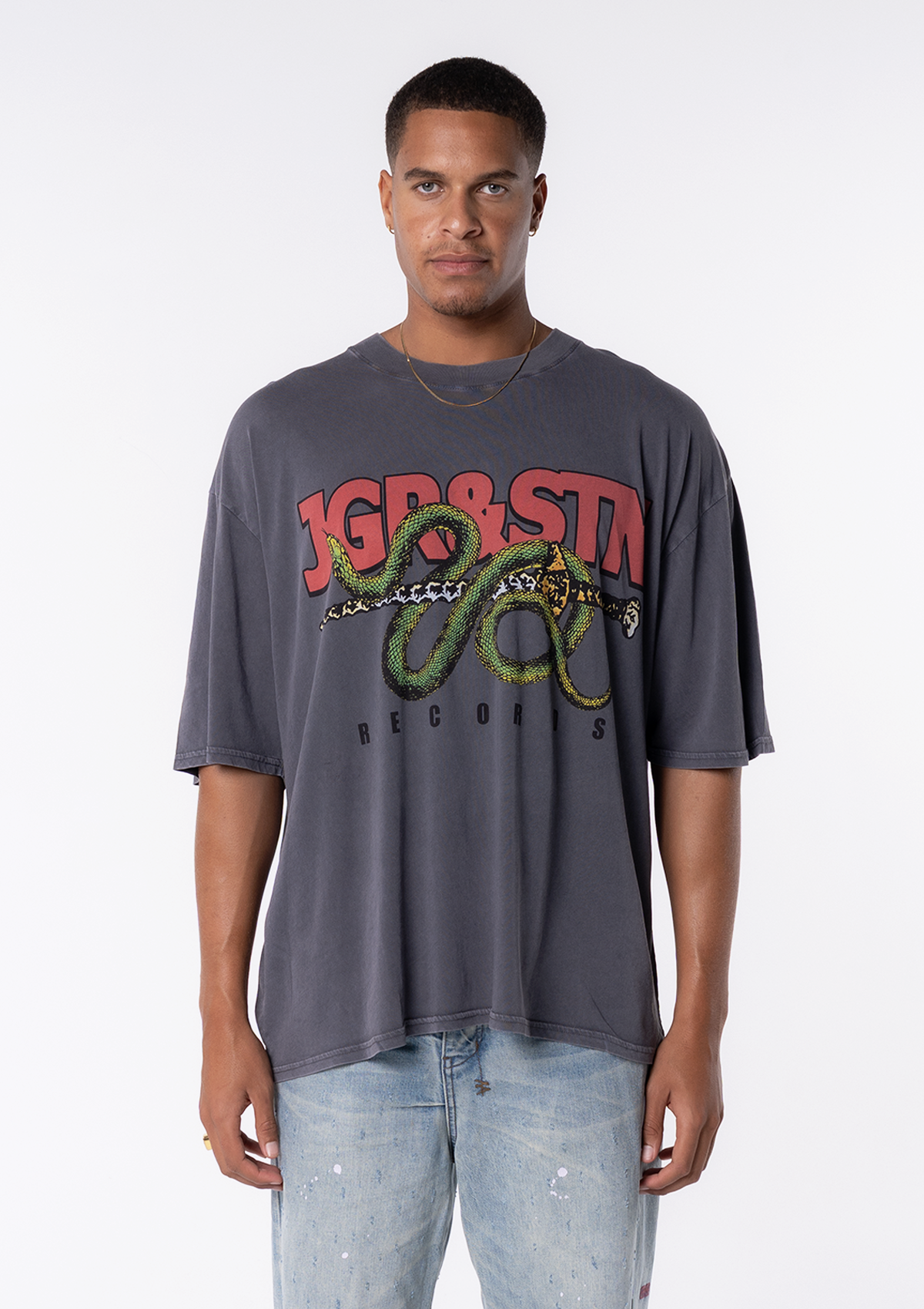 Records Oversized Tee - Charcoal