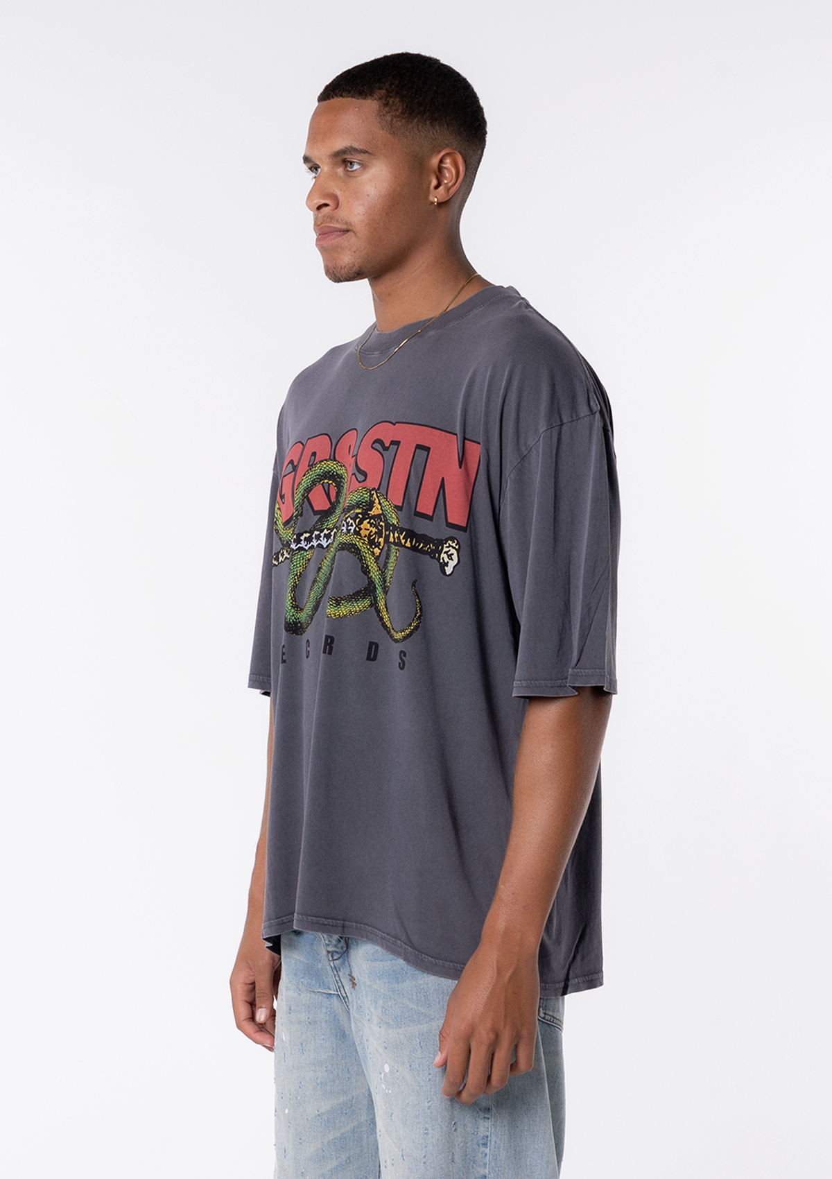 Records Oversized Tee - Charcoal