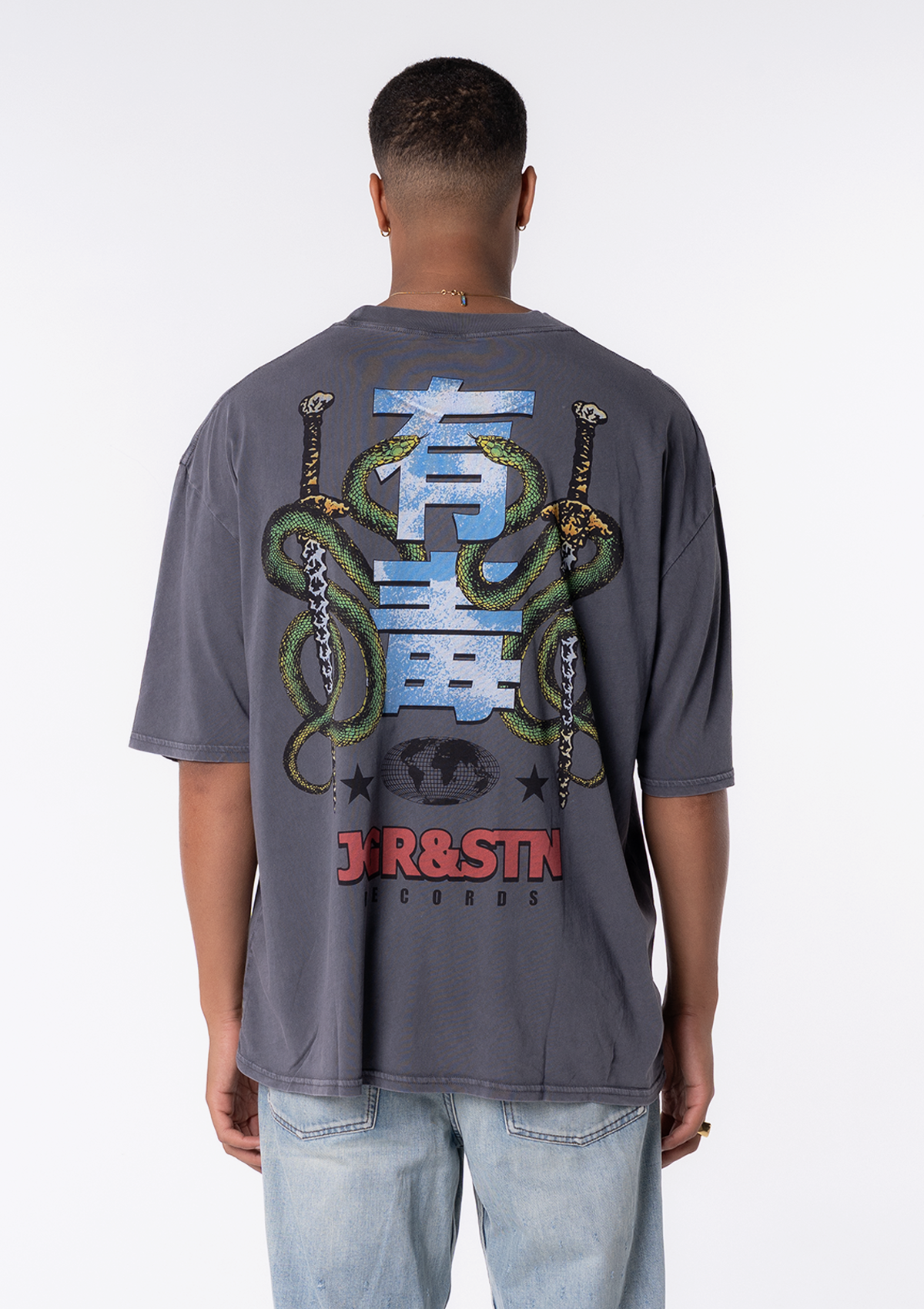 Records Oversized Tee - Charcoal