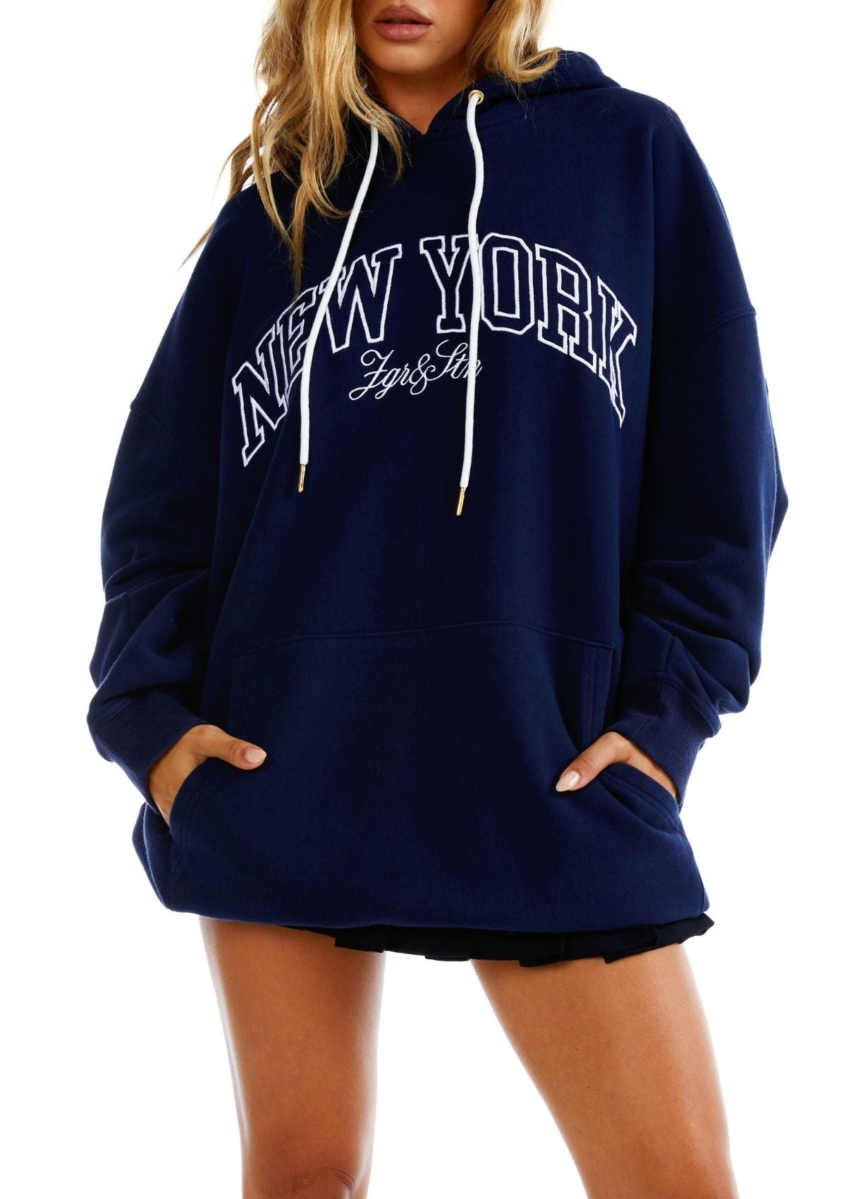 New York XXL Hoodie Womens Oversized Hoodie Branded Navy Blue New York